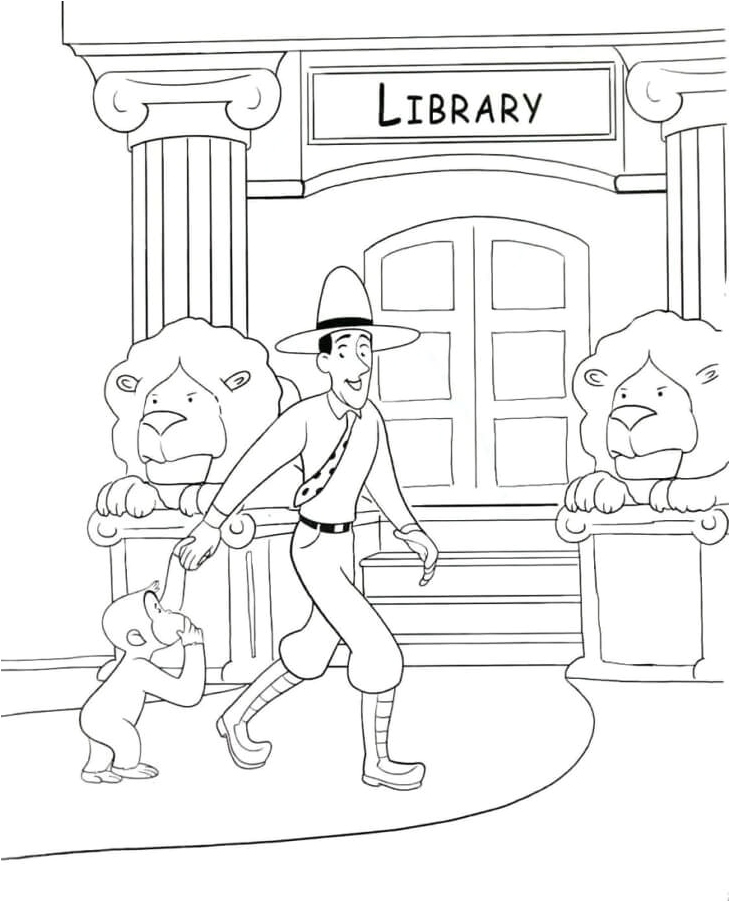 Ted Miller and His Best Friend visit the Library Coloring Page