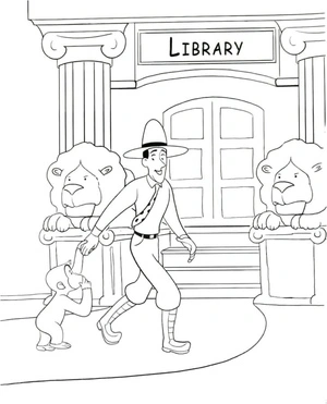 Ted Miller and His Best Friend visit the Library Coloring Page