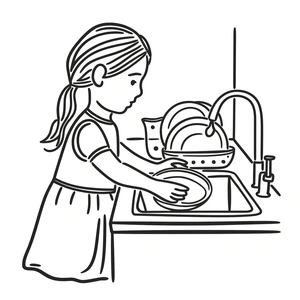 Daily Dish Washing Task Coloring Page