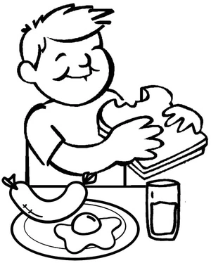 "Daily Routine: Boy Enjoying Breakfast" Coloring Page