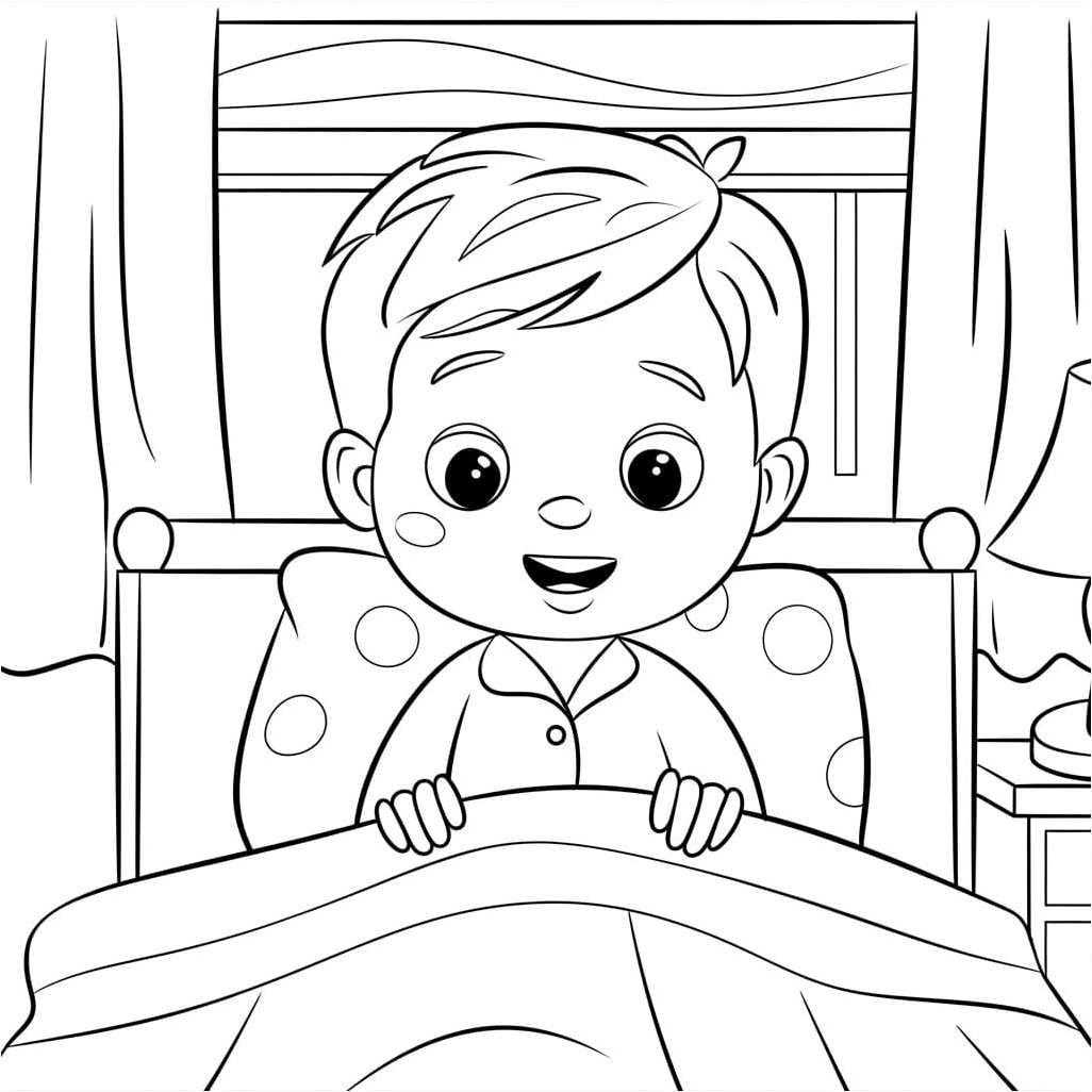 Daily Routine: Boy Wakes Up Coloring Page