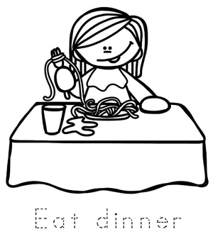 Daily Routine: Dinner Time Coloring Page