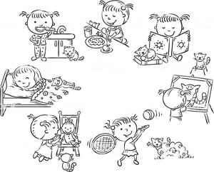 Young Girl's Daily Activities Coloring Page