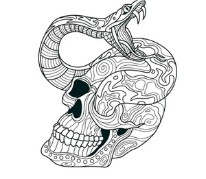 A Scary Skull with an Anaconda Emerging from Its Eye Coloring Page