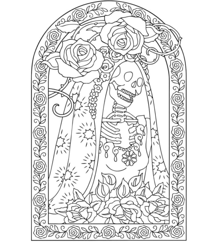 Coloring a Bride's Skeleton Portrait Coloring Page