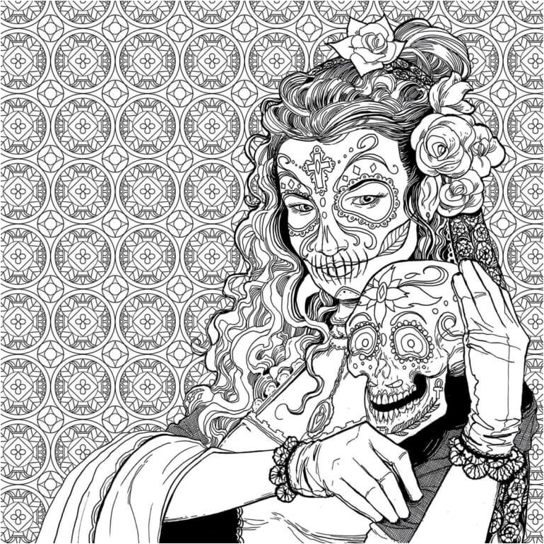 Day of the Dead Anti-stress Girl Coloring Page