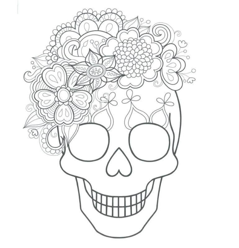 Skull Wearing a Flower Hat Coloring Page