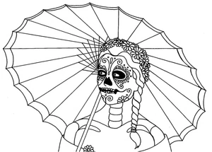 Strolling at Night Under an Umbrella Coloring Page