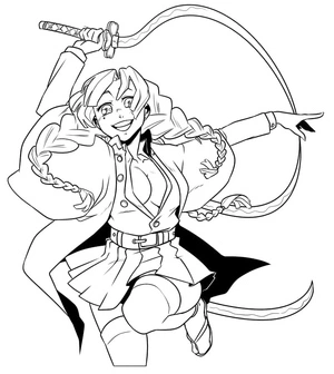 Mitsuri Kanroji Battle Scene Coloring Page