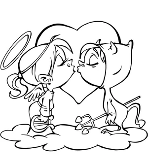Angelic and Demonic Kiss Coloring Page