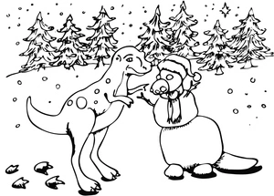 Coloring Dinosaur for Christmas Coloring Page