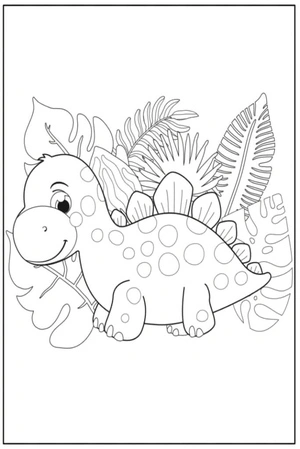 Cute Dinosaur surrounded by Leaves Coloring Page