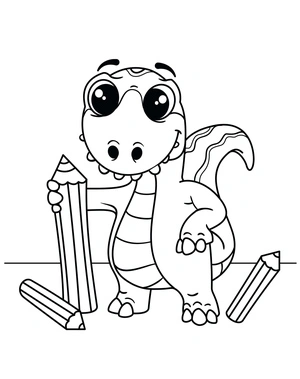 Dino with Pencils Coloring Page