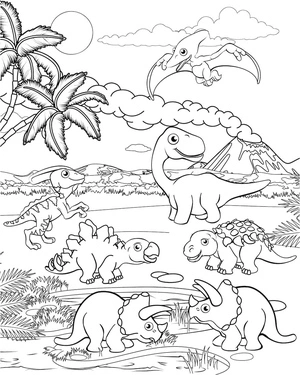 Easy Dinosaurs Coloring Page