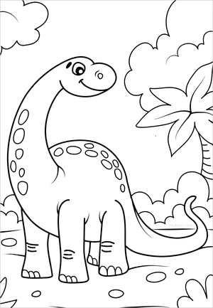 Happy Long-necked Dinosaur Coloring Page
