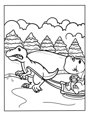 Two Cartoon Dinosaurs Skating Coloring Page