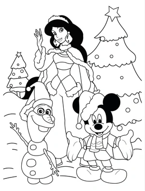 Christmas Disney Characters Coloring Page