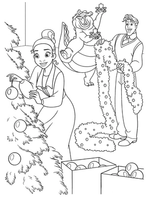 Disney Christmas Princess and the Frog Coloring Page