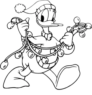 Joyful Donald Duck celebrating Christmas Coloring Page