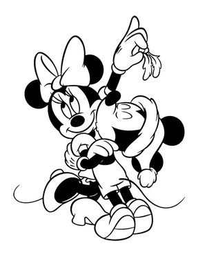 Mickey gives Minnie a Christmas kiss Coloring Page
