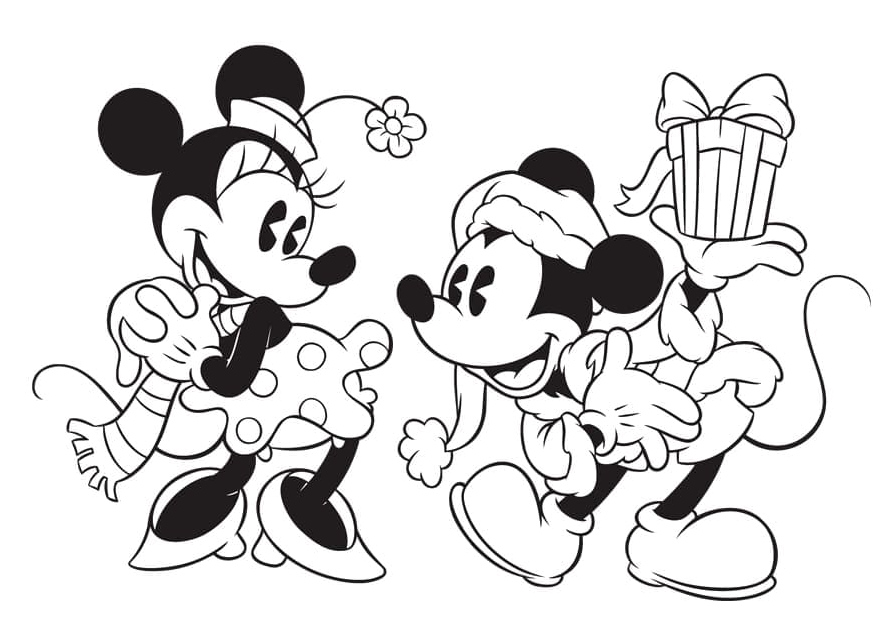 Minnie and Mickey Christmas Coloring Page Coloring Page