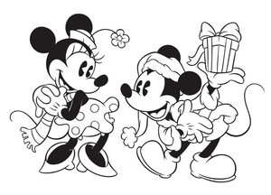 Minnie and Mickey Christmas Coloring Page
