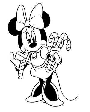 Minnie Mouse with Candy Canes - Coloring Page Coloring Page