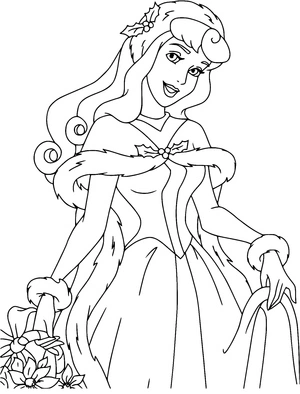 Princess Aurora Celebrating Christmas Coloring Page