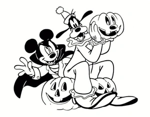 Disney Halloween with Mickey and Goofy Coloring Page