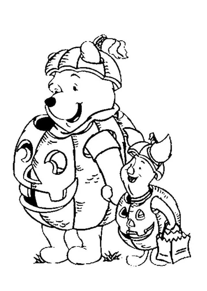 Disney Halloween with Pooh and Piglet Coloring Page