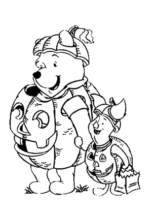 Disney Halloween with Pooh and Piglet Coloring Page