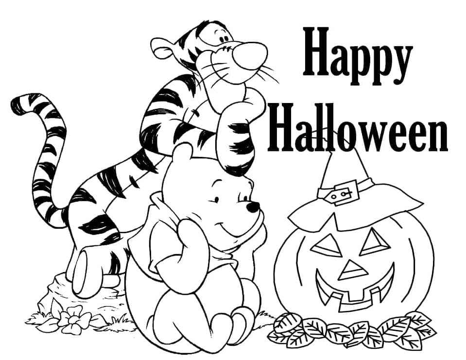 Disney Halloween with Tigger and Pooh Coloring Page