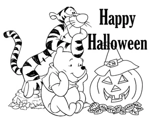 Disney Halloween with Tigger and Pooh Coloring Page