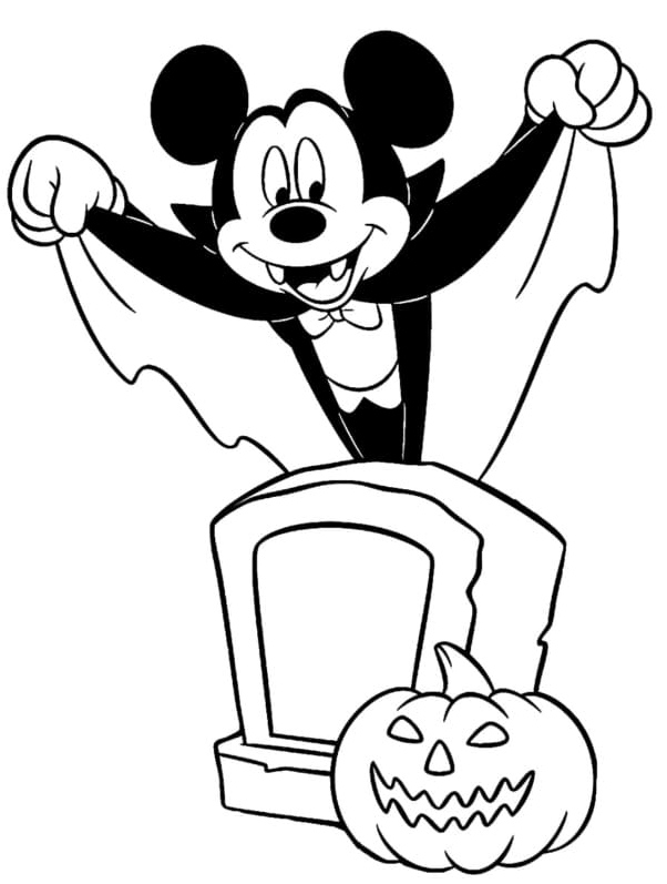 Halloween-themed Disney coloring page featuring Mickey Mouse as a vampire Coloring Page