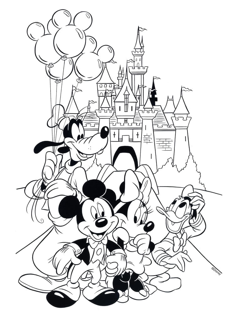 Cheerful Disney Characters Coloring Page