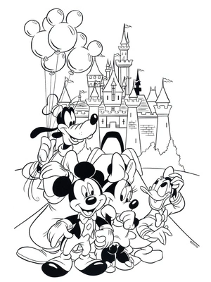 Cheerful Disney Characters Coloring Page