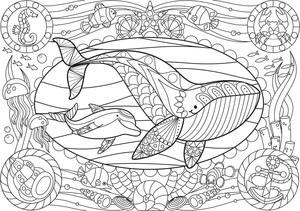 Oceanic Animals Coloring Page for Adults Coloring Page