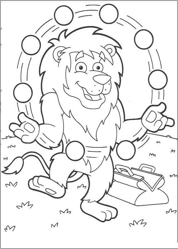 Circus Lion named Leon Coloring Page