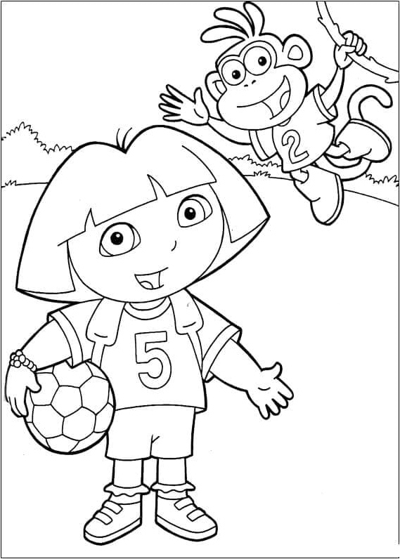 Dora and Boots Enjoying a Soccer Game Coloring Page