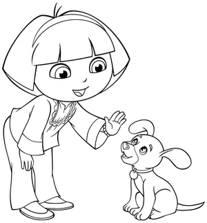 Dora and her Puppy Coloring Page