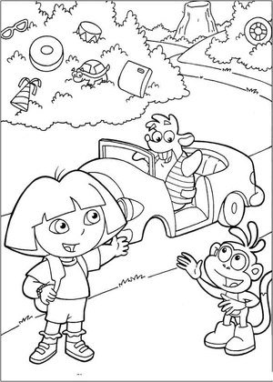 Dora, Boots, and Tico Coloring Page