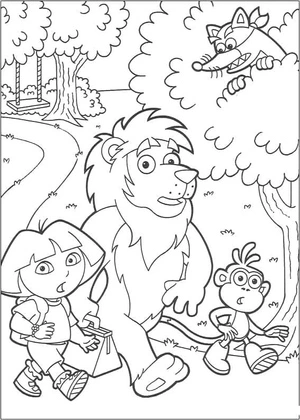 Dora, Lion, and Boots Coloring Page