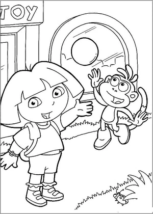 Joyful Dora and Boots Coloring Page