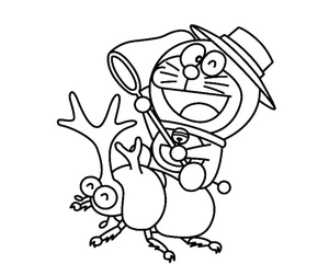 "Doraemon and a Beetle" Coloring Page