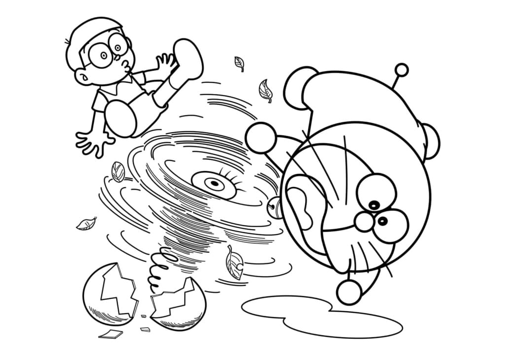 Doraemon and the Tornado Coloring Page