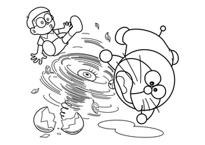 Doraemon and the Tornado Coloring Page