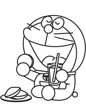 "Doraemon enjoys a snack" Coloring Page