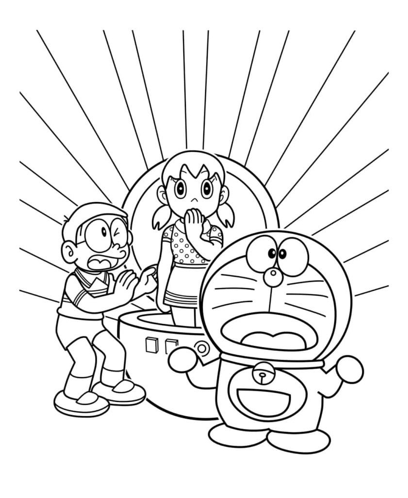 Doraemon, Nobita, and Shizuka Coloring Page