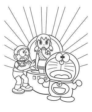 Doraemon, Nobita, and Shizuka Coloring Page