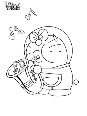 Doraemon Playing the Saxophone Coloring Page